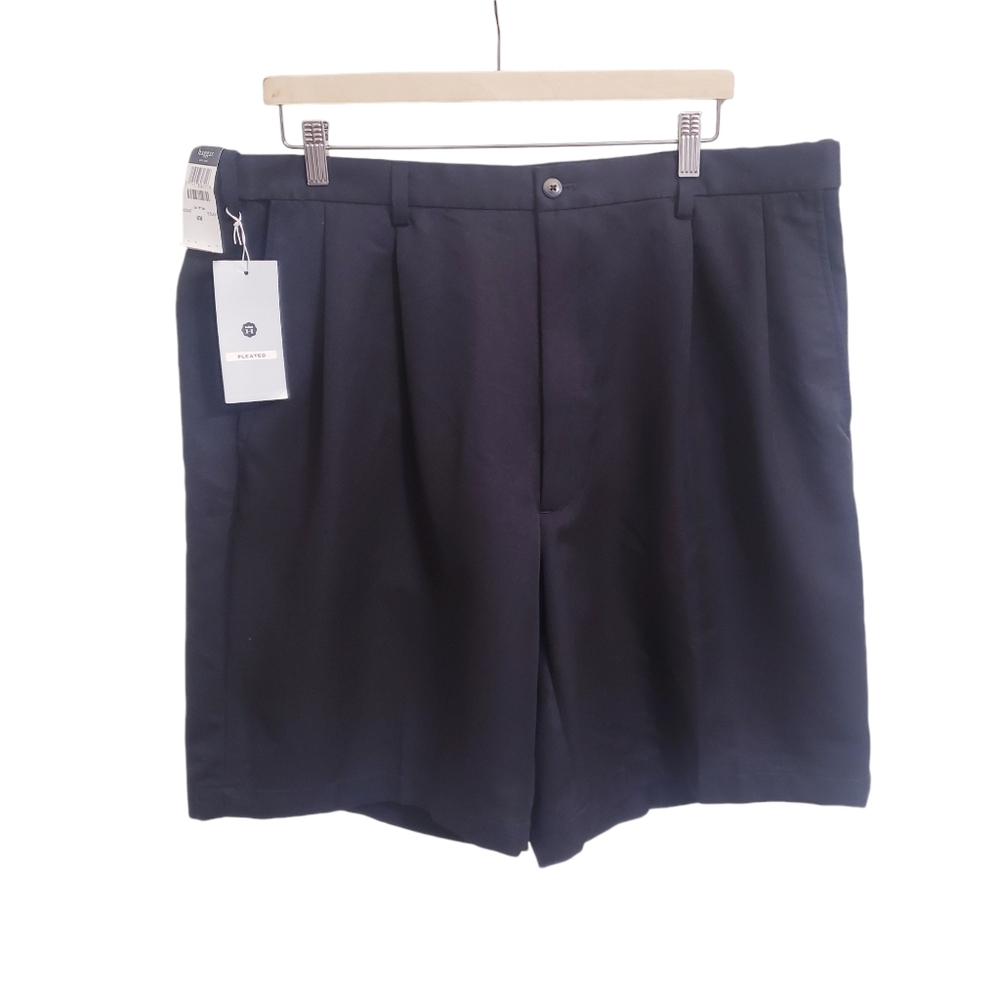NWT Haggar Black No Iron Pleated Men's Shorts, Size 40